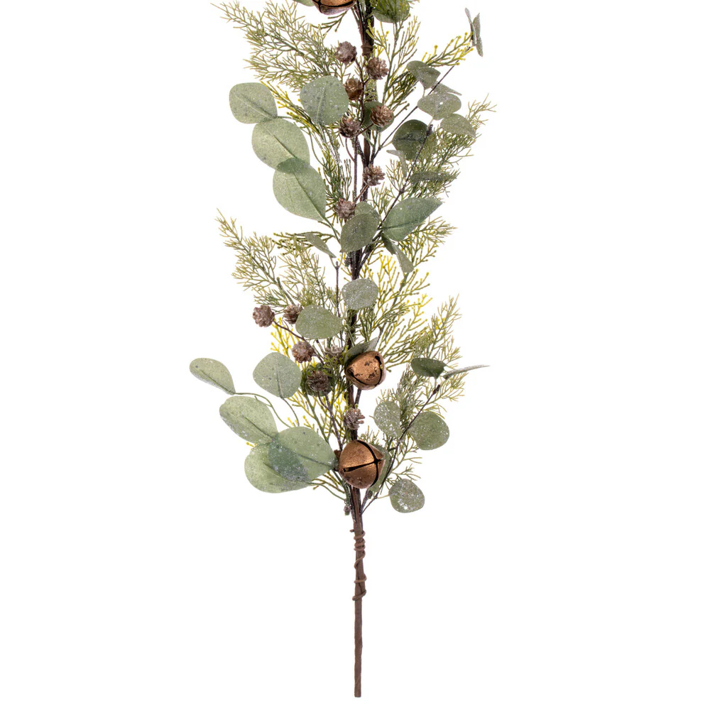 Vickerman 5' Artificial Winter Cedar Pinecone Eucalyptus and Brown Jingle Bell Garland - Cheap-Us