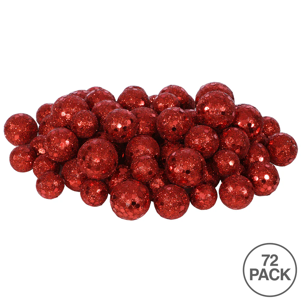 Vickerman 20MM/25MM/30MM Red Glitter Polystyrene Ball Christmas Ornament 72 per Bag - Cheap-Us