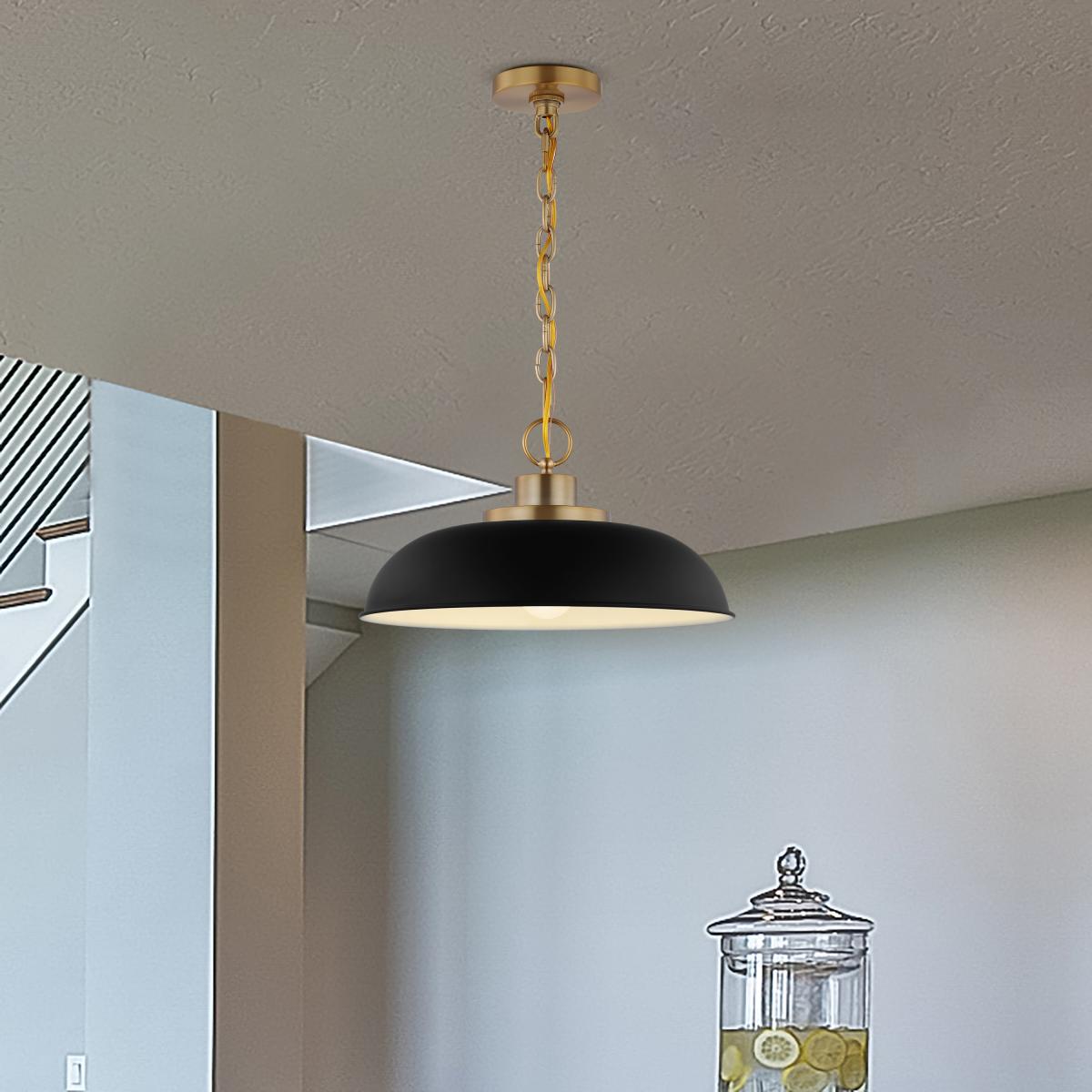 60-7481 COLONY 1 LIGHT SMALL PENDANT Colony; 1 Light; Small Pendant; Matte Black with Burnished Brass - Cheap-Us