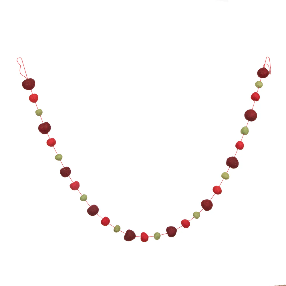 Vickerman 6' Red Green and Burgundy Wool Pom Pom Garland - Cheap-Us