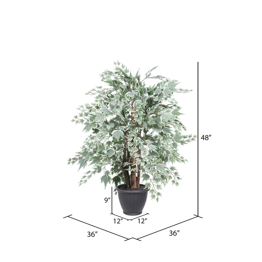 Vickerman 4' Artificial Silver Maple Extra Full Bush Gray Round Plastic Container. - Cheap-Us
