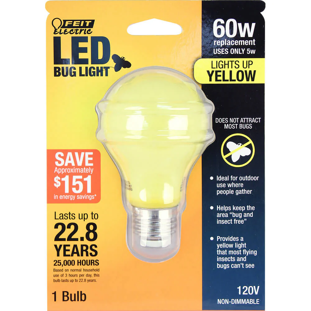 60 Watt Equivalent A19 LED Yellow Bug Light - Cheap-Us