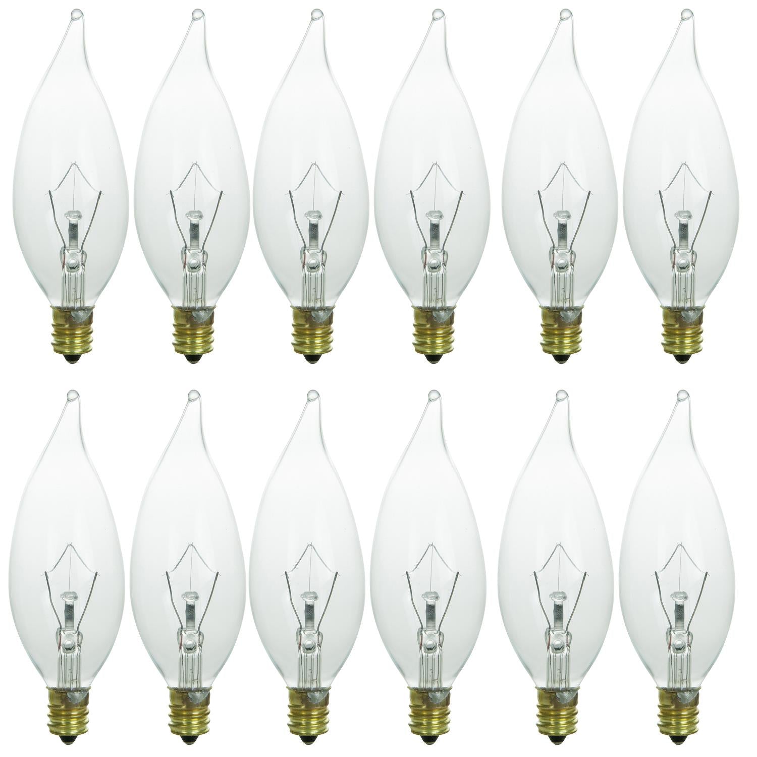 Sunlite 60 Watt Krypton Flame Tip Chandelier, Candelabra Base, Clear - Cheap-Us
