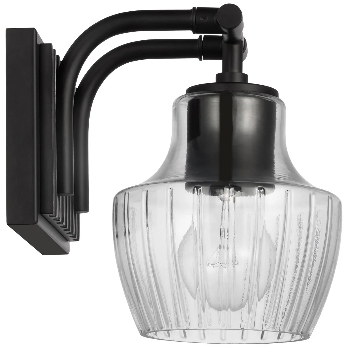 60-7701 DESTIN 1LT VANITY Destin; 1 Light Vanity; Medium Base; 60 Watt; Black And Silver Finish; Clear Ribbed Glass - Cheap-Us