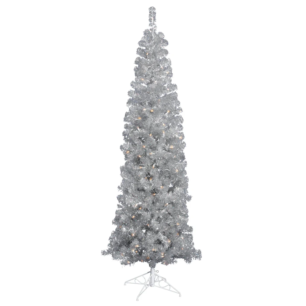 Vickerman 4.5' Silver Pencil Artificial Christmas Tree Warm White Dura-lit LED Lights. - Cheap-Us