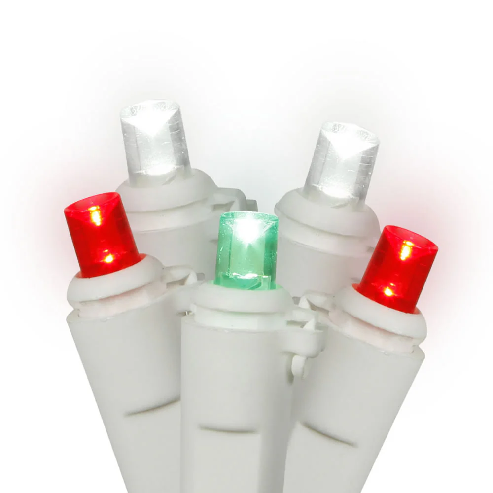 Vickerman 50 Red-White-Green Wide Angle LED Light on White Wire 25' Light Strand. - Cheap-Us