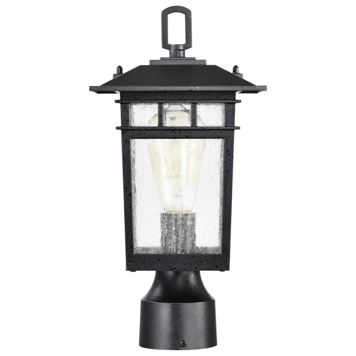 60-5956 COVE NECK 1LT OUTDOOR SM POST Cove Neck Collection Outdoor Medium 14 inch Post Light Pole Lantern; Textured Black Finish with Clear Seeded Glass - Cheap-Us