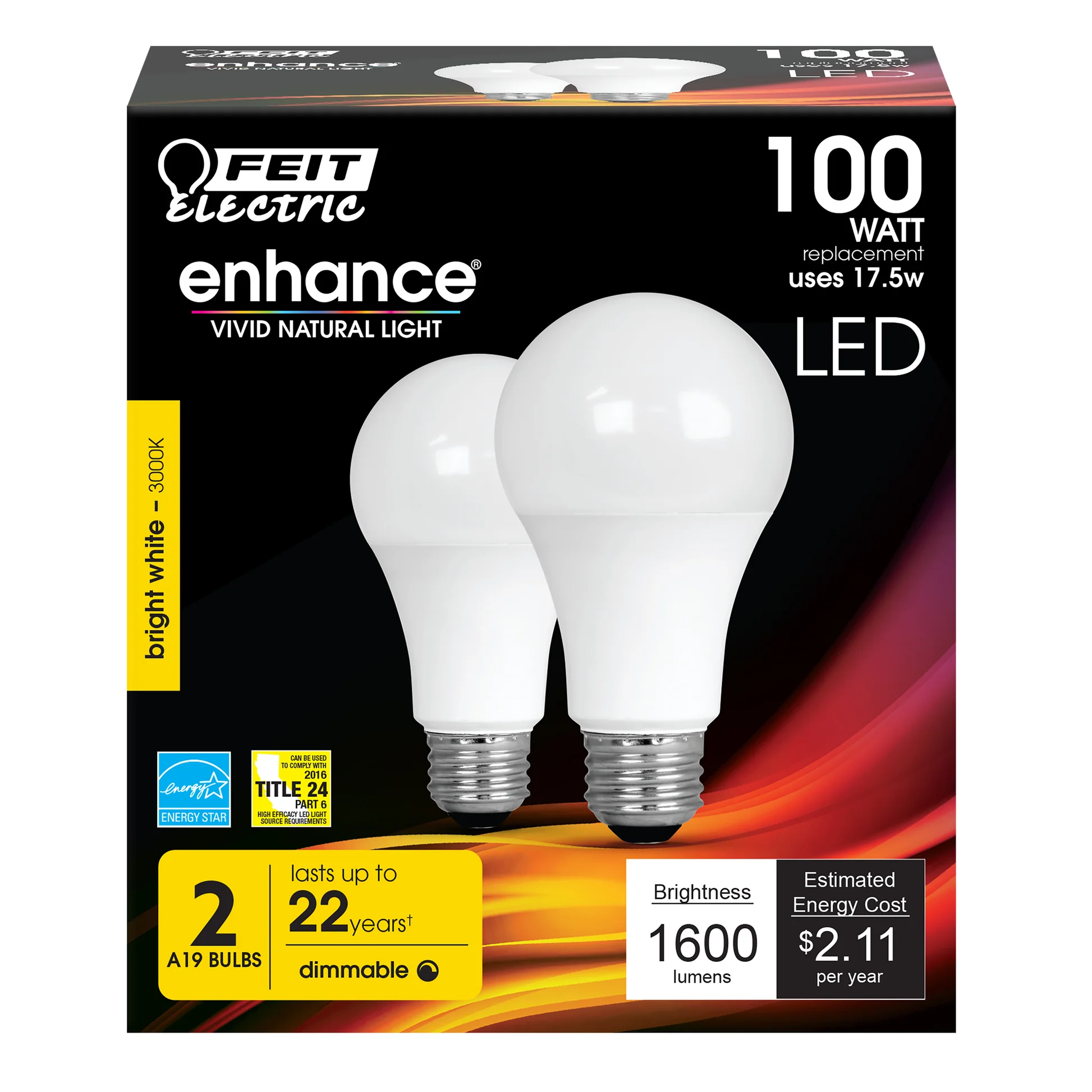 100-Watt Equivalent Bright White A19 Dimmable Enhance LED (2-Pack) - Cheap-Us