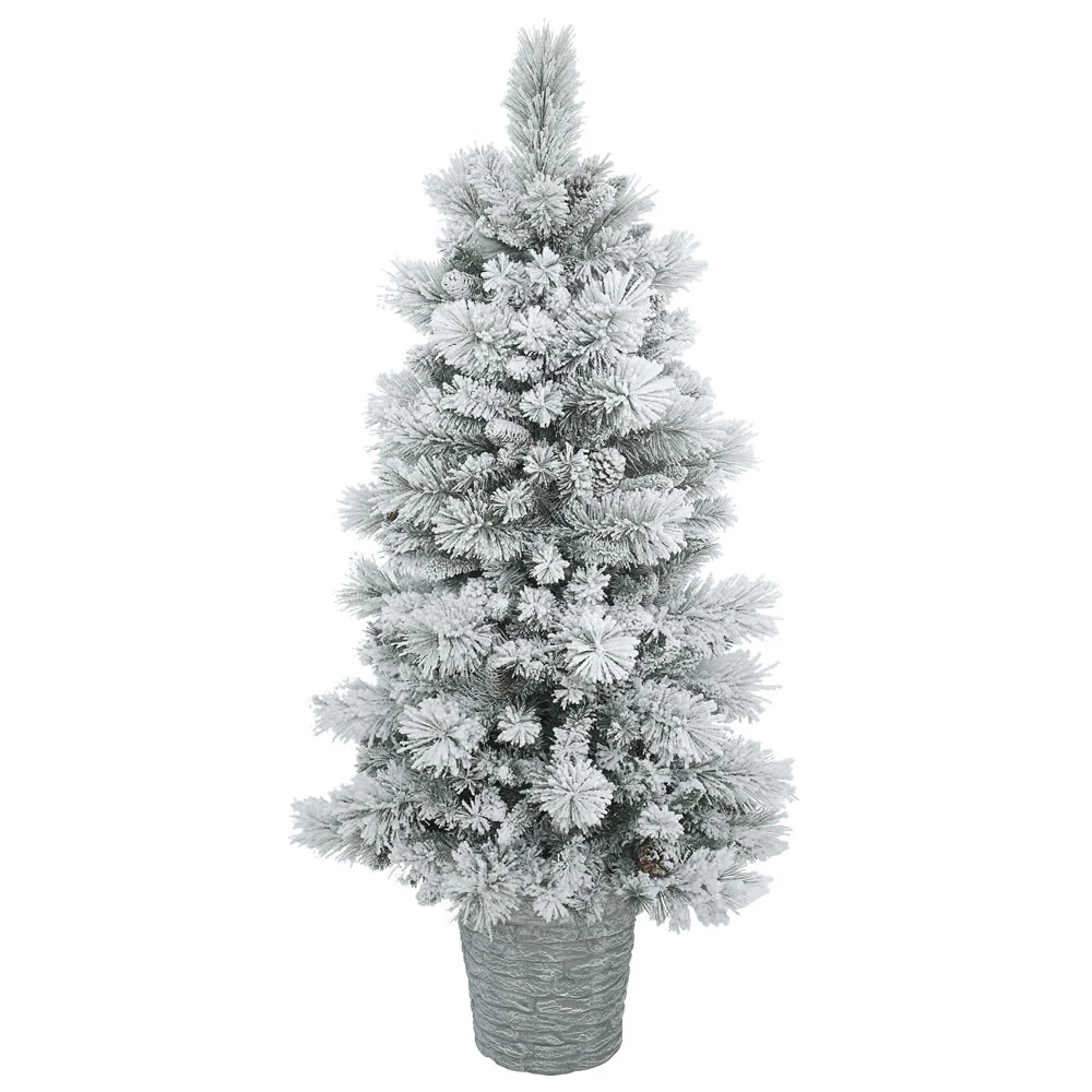 Vickerman 5' Potted Flocked Ashton Pine Artificial Christmas Tree Unlit - Cheap-Us