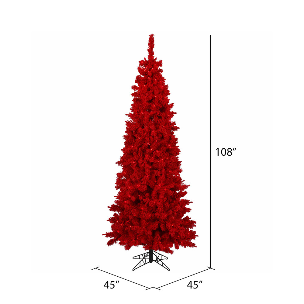 Vickerman 9' Flocked Red Slim Fir Artificial Christmas Tree Red Dura-lit LED Lights - Cheap-Us