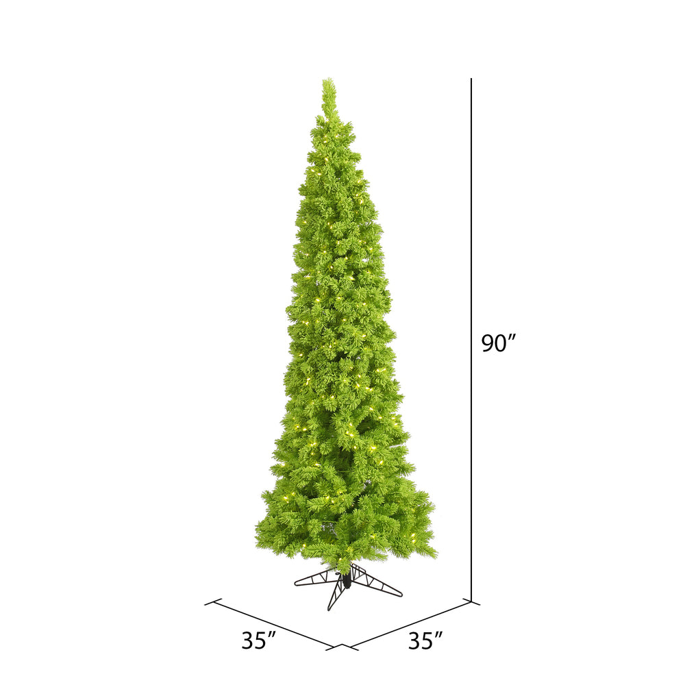 Vickerman 7.5' Flocked Lime Pencil Fir Artificial Christmas Tree Lime Dura-lit LED Lights - Cheap-Us