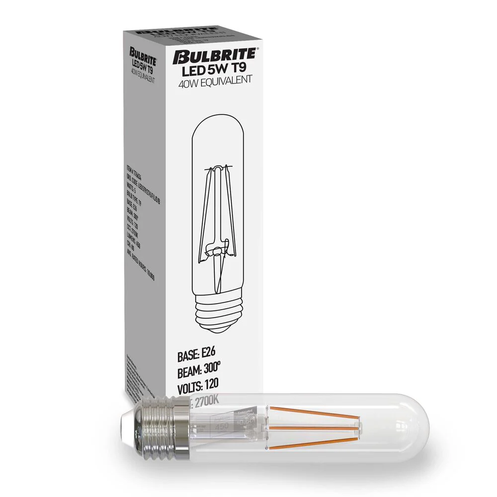 Bulbrite LED T9 Basic Filament Light Bulb, Dimmable E26 Medium Base, Clear Finish, 2700K 5 Watt, 8-Pack - Cheap-Us