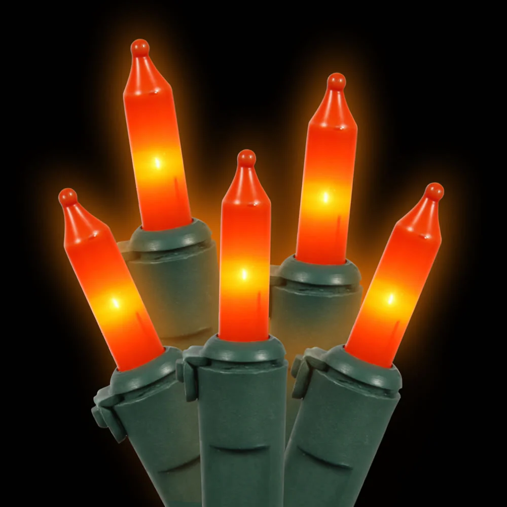 Vickerman 100 Orange Mini Light on Green Wire, 33' Christmas Light Strand- 2 Pack - Cheap-Us