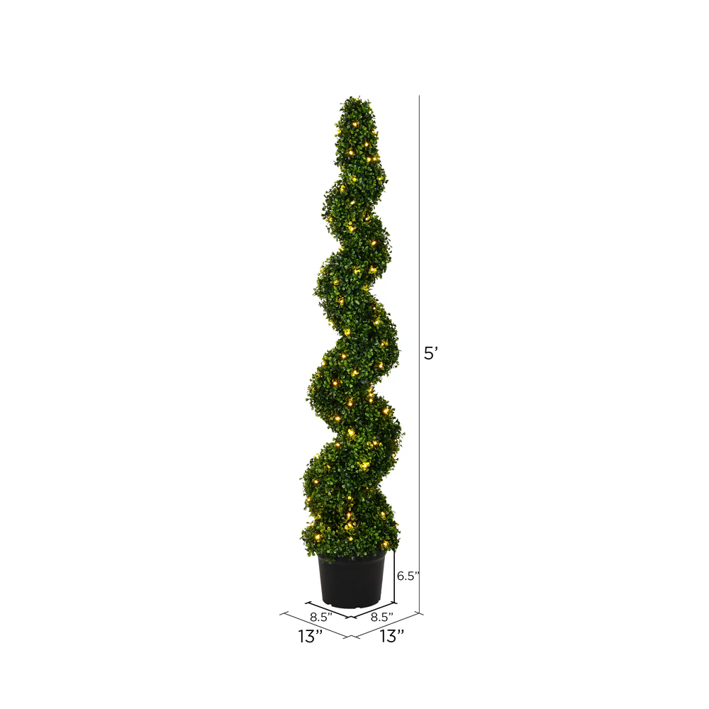 Vickerman 5' Artificial Potted Green Boxwood Spiral Tree. - Cheap-Us
