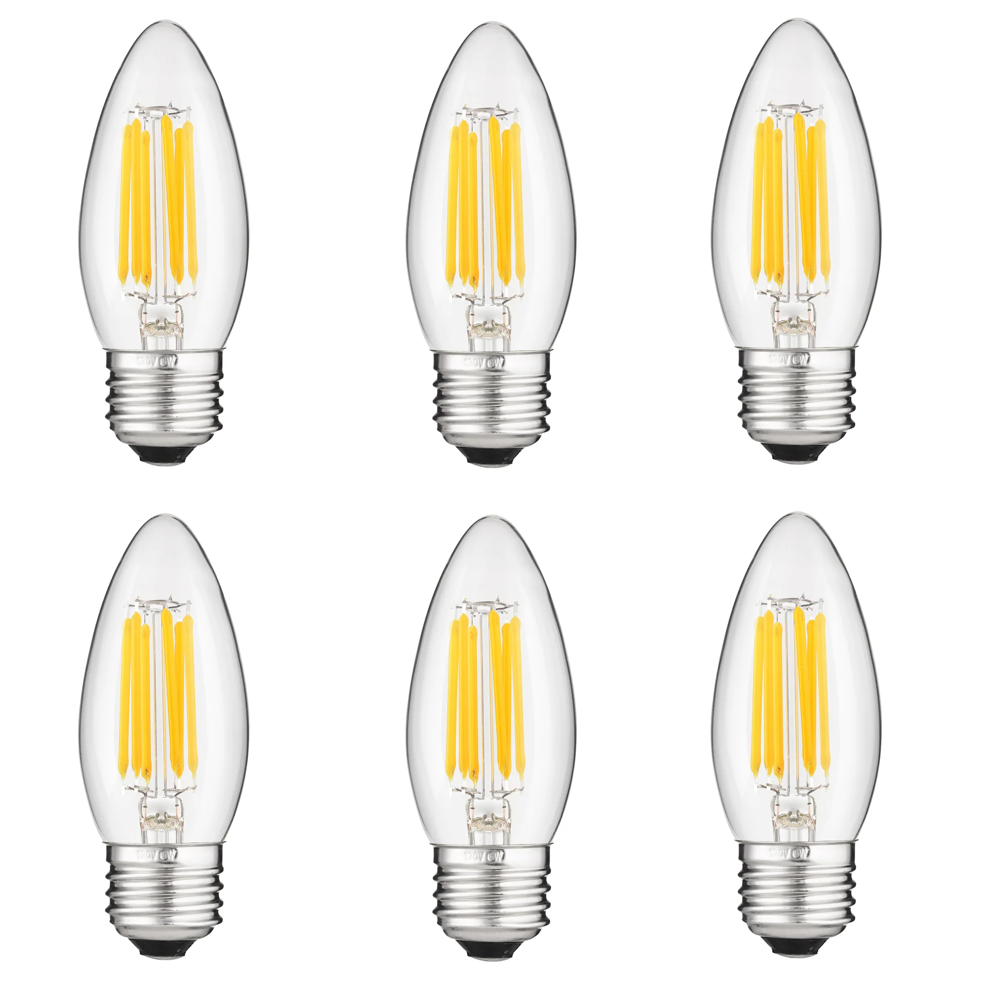 Sunlite LED Filament B11 Torpedo Chandelier Light Bulb, 5 Watts (60W Equivalent), 600 Lumens, Medium E26 Base, Dimmable, Clear Finish, UL Listed, 5000K  Super White 6 Pack - Cheap-Us