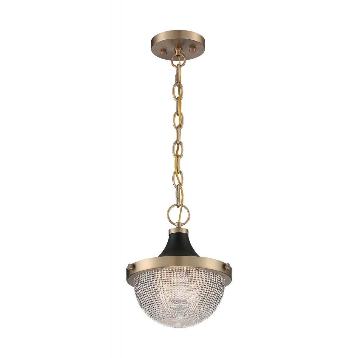 60-7059 FARO 1 LIGHT SMALL PENDANT Faro - 1 Light Pendant with Clear Prismatic Glass - Burnished Brass and Black Accents Finish - Cheap-Us