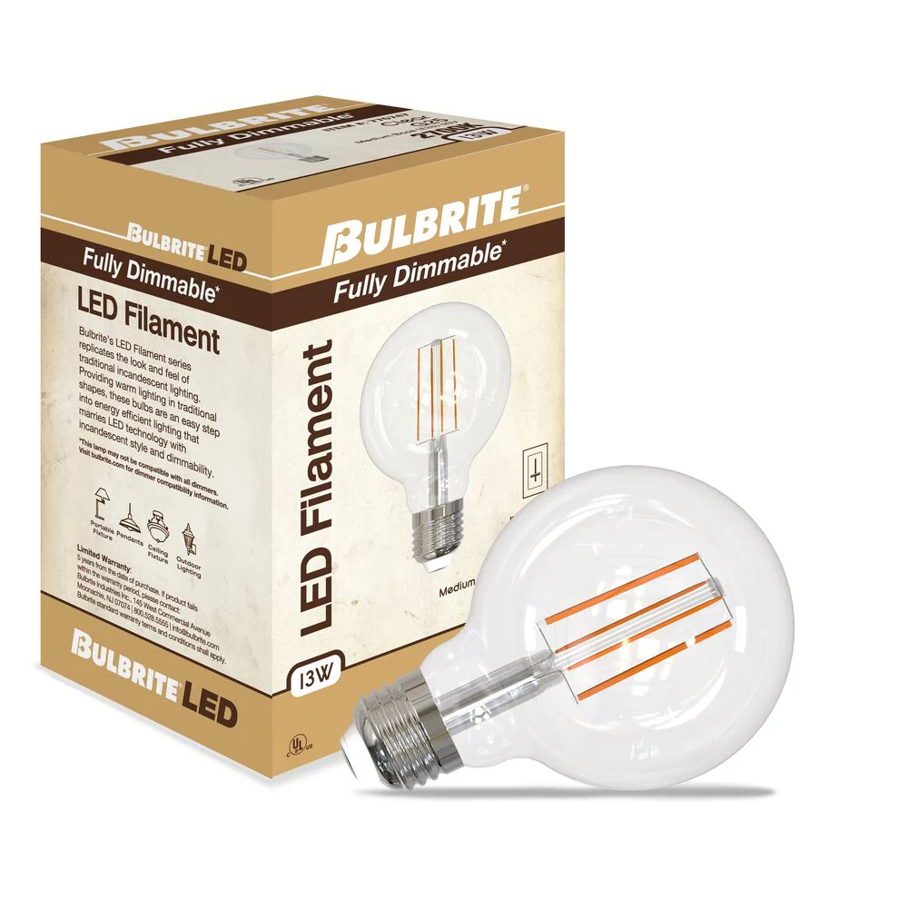Bulbrite LED Filament Pack of (4) 13 Watt Dimmable G25 Light Bulbs with a Clear Finish and Medium (E26) Base - 2700K (Warm White Light), 1400 Lumens - Cheap-Us