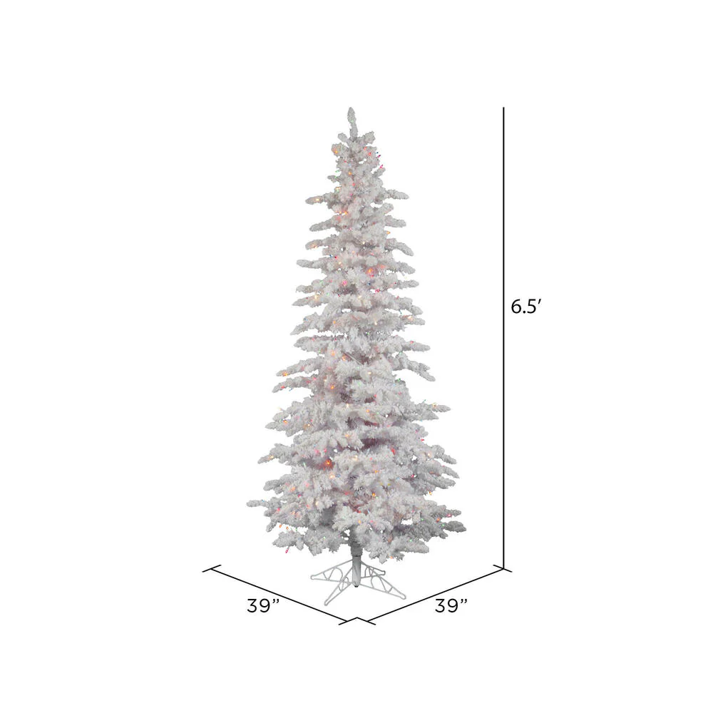 Vickerman 6.5' Flocked White Slim Artificial Christmas Tree Multi-Colored LED Lights - Cheap-Us