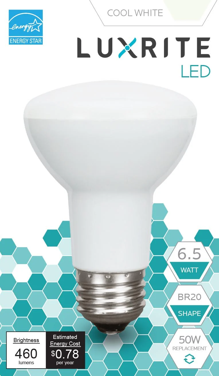 Luxrite LED BR20 Light Bulb, 6.5W, 460 Lumens, 4000K - Cool White, 80 CRI, Frosted White Finish, Dimmable (LR31843) - Cheap-Us
