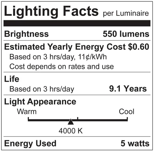 Luxrite LED B11 Torpedo Tip Chandelier Light Bulb, E12 Candelabra Base, 5W, 4000K - Cool White, 500 Lumens, 80 CRI, Clear Finish, Dimmable, Pack of 10 (LR21596) - Cheap-Us