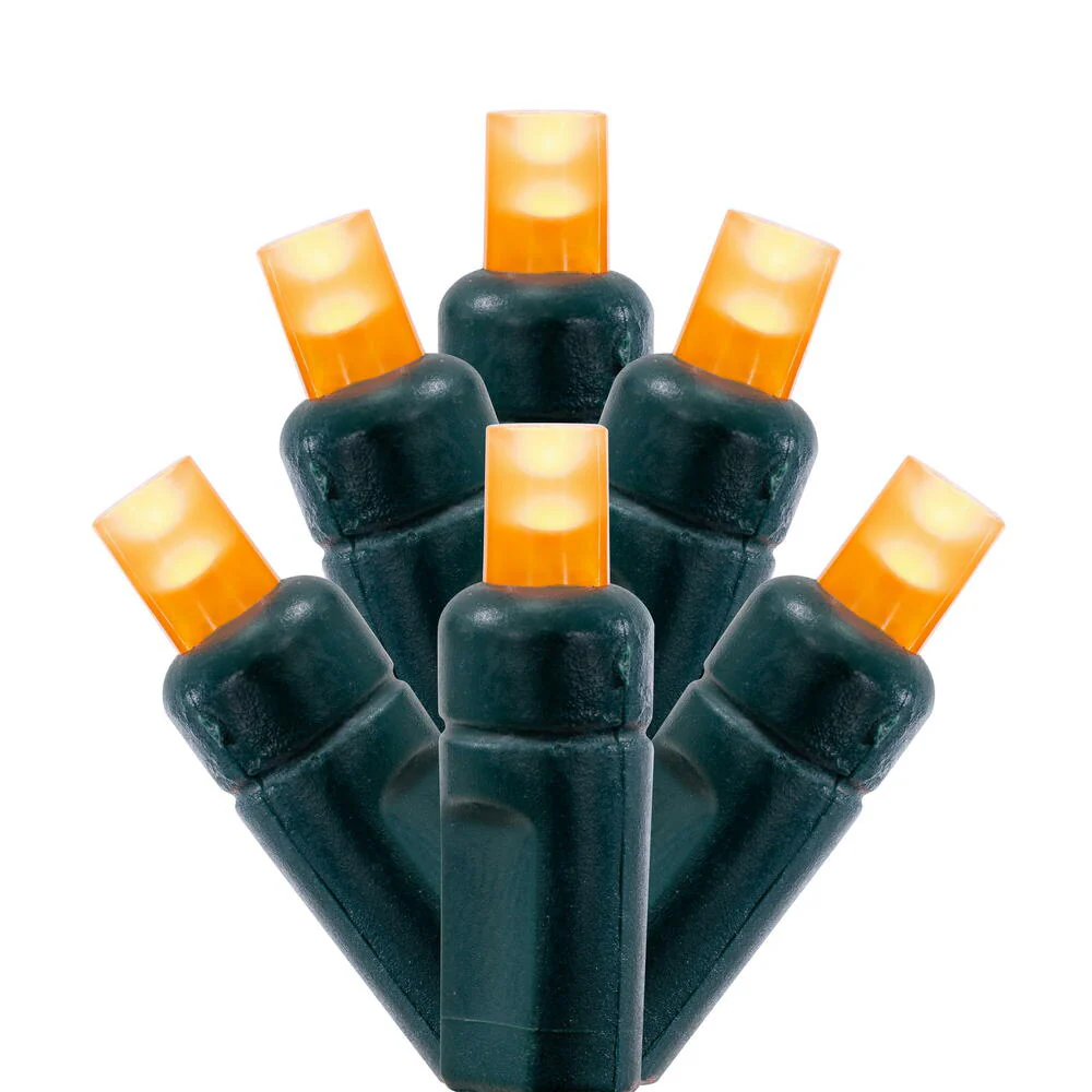 Vickerman 50 Frosted Orange Wide Angle Single Mold End-Connecting LED Light Set with 22 Gauge Green Wire, 3