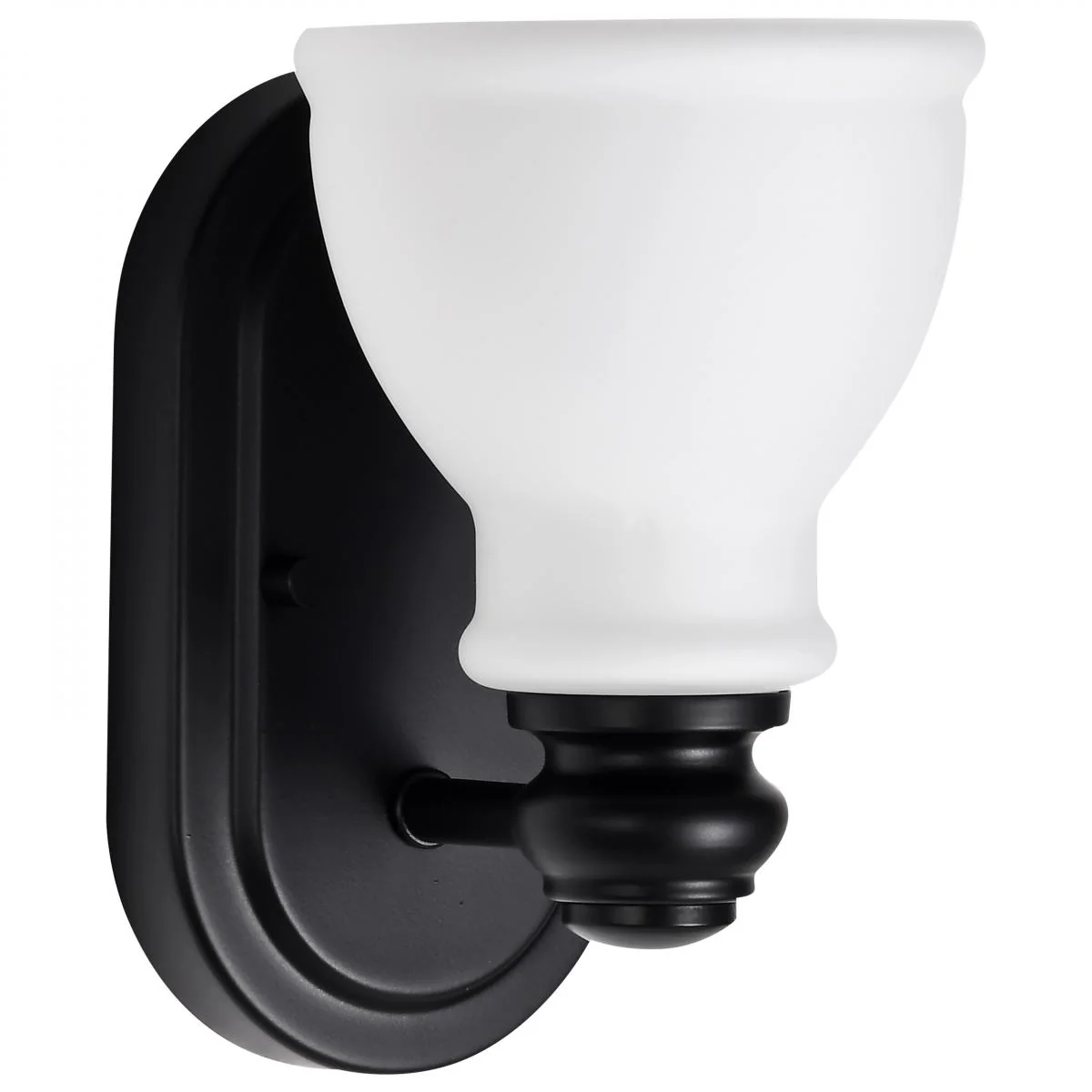 60-8021 RUSSEL 1 LIGHT VANITY Russel; 1 Light Vanity; Matte Black with Satin White Glass - Cheap-Us