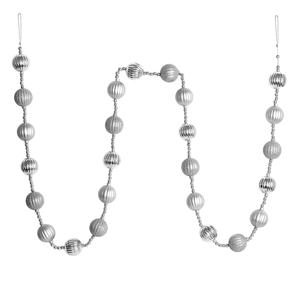 Vickerman 6' Silver Stripe Ball Ornament Christmas Garland - Cheap-Us