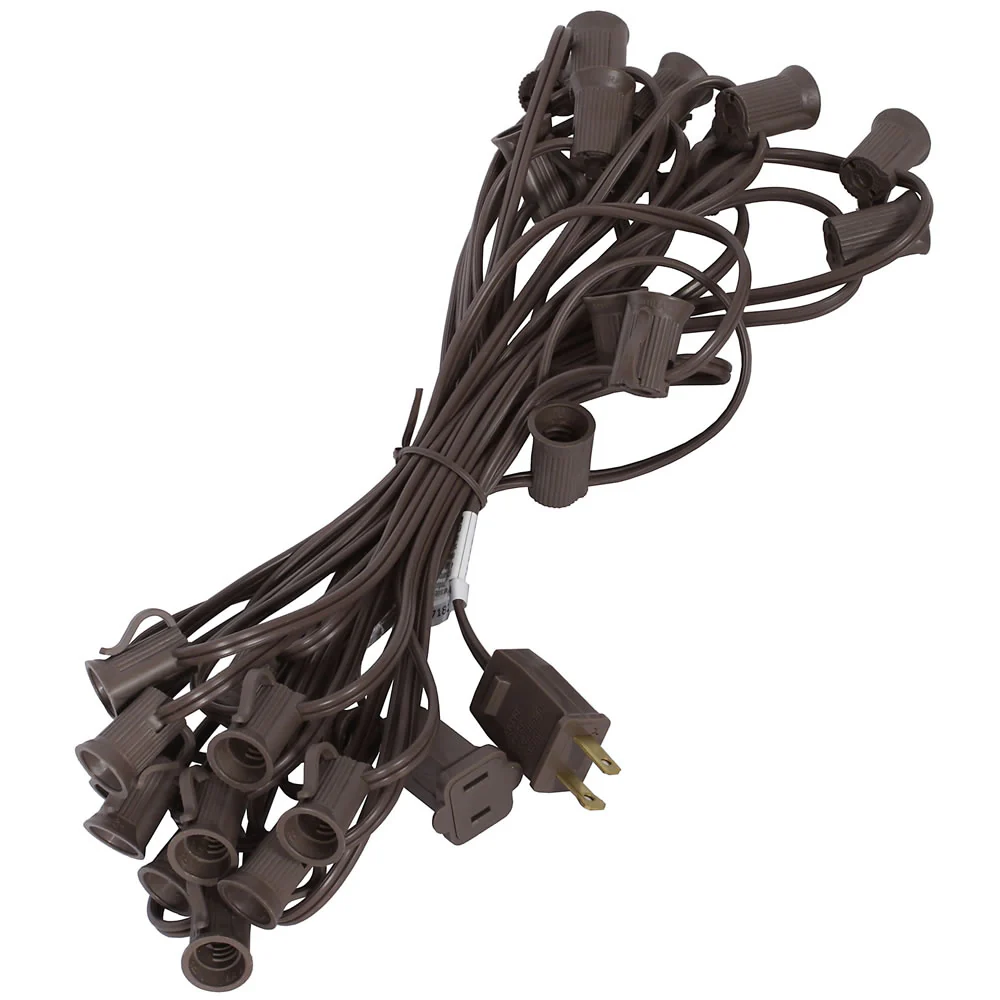 Vickerman 25' C9 Socket String with 25 C9 Sockets on 18 Gauge SPT1 Brown Wire - Cheap-Us