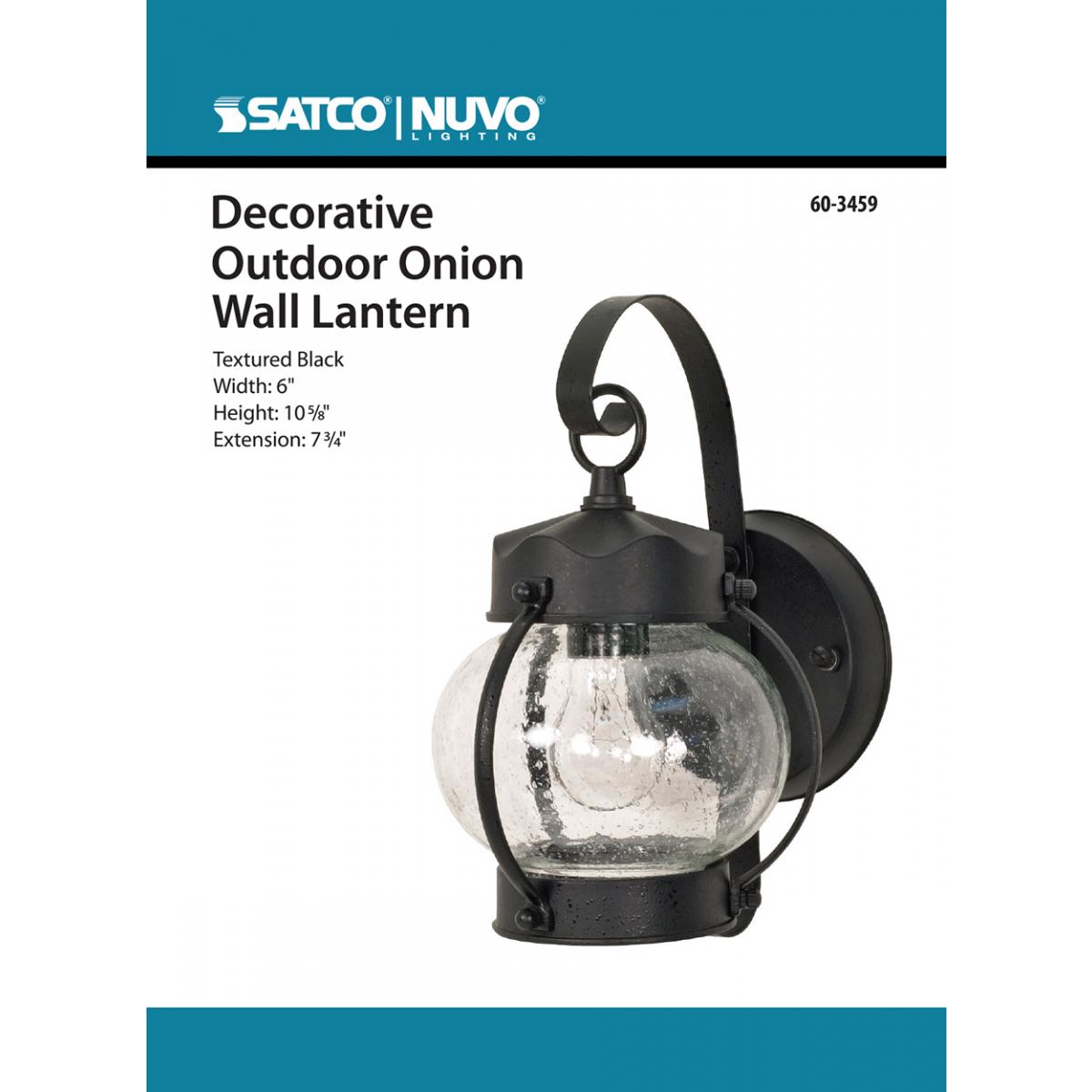 60-3459 1 LT ONION OUTDOOR WALL FIXTRE 1 Light; 10-5/8 in.; Wall Lantern; Onion Lantern with Clear Seed Glass; Color retail packaging - Cheap-Us