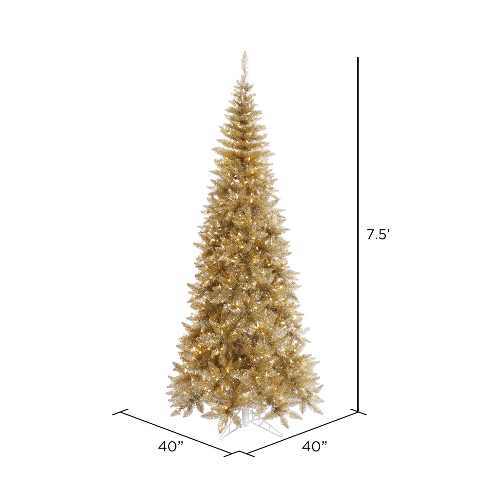 Vickerman 7.5' Champagne Tinsel Fir Slim Artificial Christmas Tree Warm White Dura-lit LED Lights - Cheap-Us