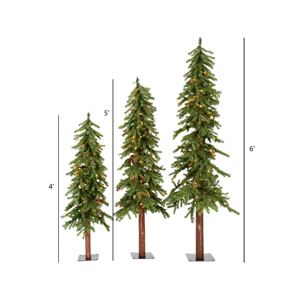 Vickerman 4' 5' 6' Natural Alpine Artificial Christmas Tree Set Multi-colored LED Lights Set of 3 - Cheap-Us