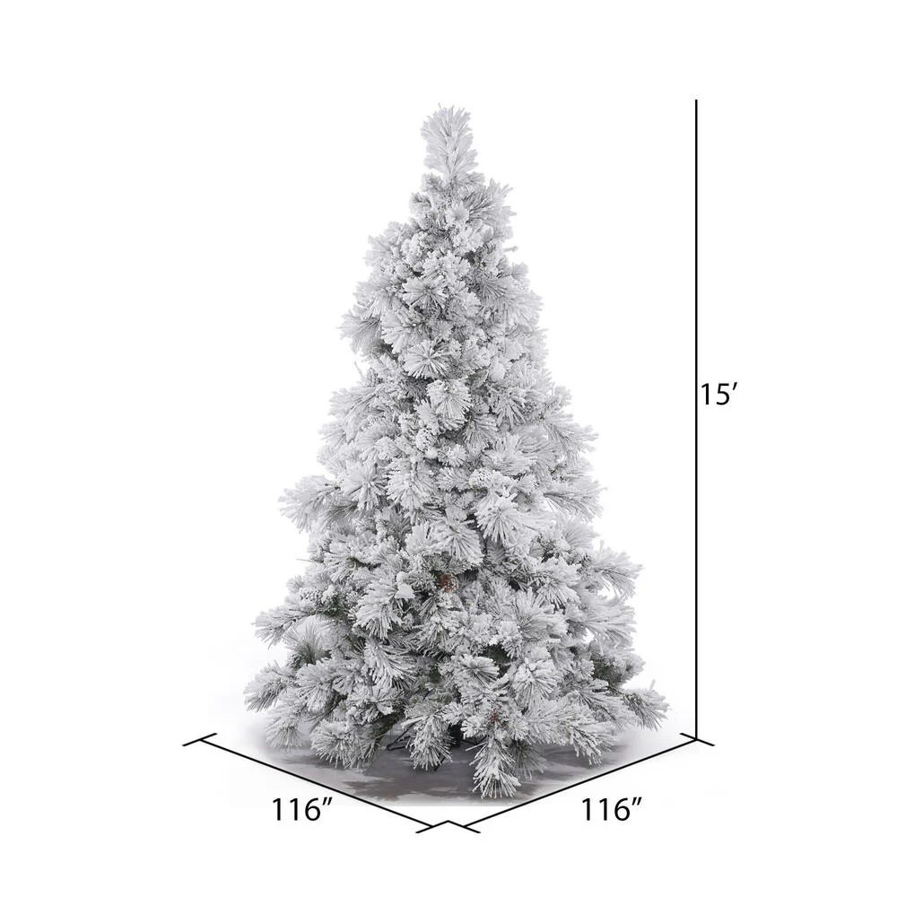 Vickerman 15' Flocked Alberta Artificial Christmas Tree Unlit - Cheap-Us