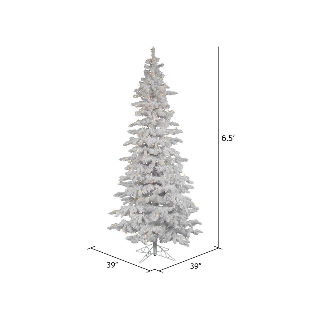 Vickerman 6.5' Flocked White Slim Artificial Christmas Tree Pure White LED Lights - Cheap-Us