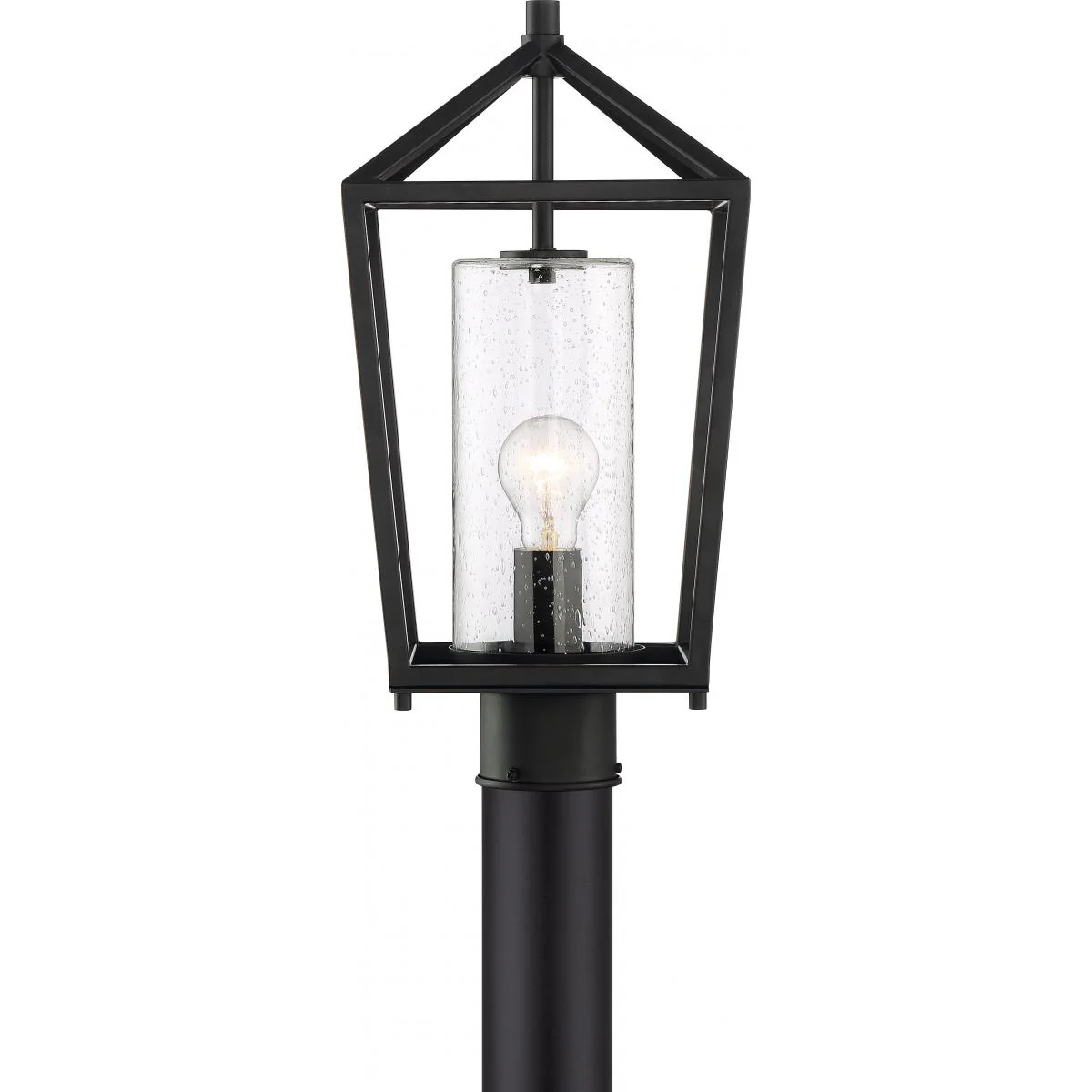 60-6595 HOPEWELL 1 LT POST LANTERN Hopewell- 1 Light Post Lantern - with Clear Seeded Glass - Matte Black Finish - Cheap-Us