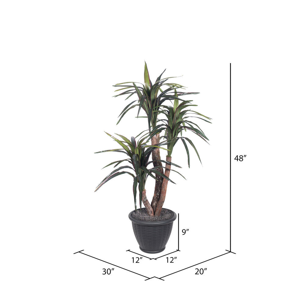 Vickerman 4' Artificial Marginata Extra Full Bush Gray Round Plastic Container. - Cheap-Us