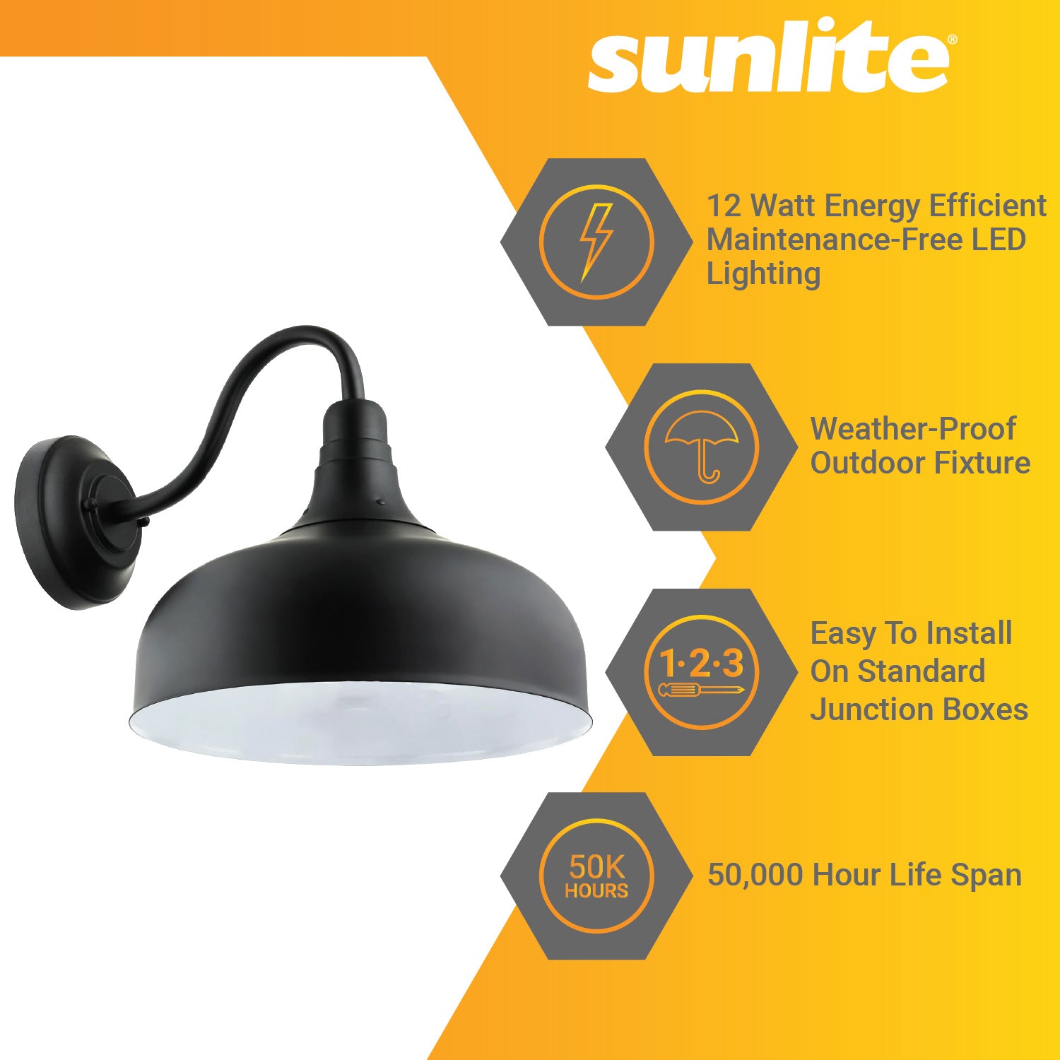 Sunlite LED Gooseneck Rustic Barn Fixture, 30 Watts, 120 Volts, Dimmable, 700 Lumen, 50,000 Hour Life Span, Outdoor or Indoor, Matte Black Finish, ETL Listed, 3000K Warm White - Cheap-Us