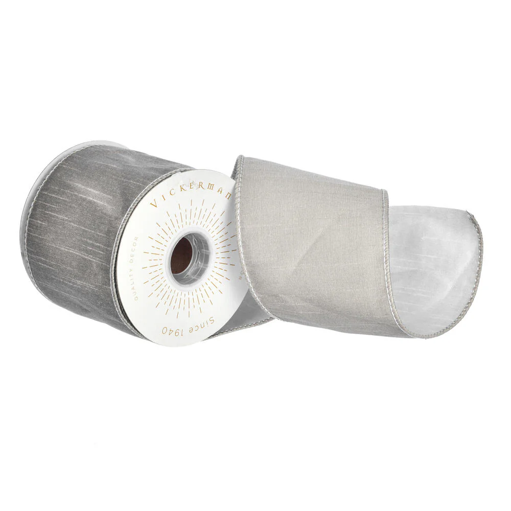 Vickerman 4 x 10 Yards Gray Dupion Double Fused Dupion Ribbon - Cheap-Us