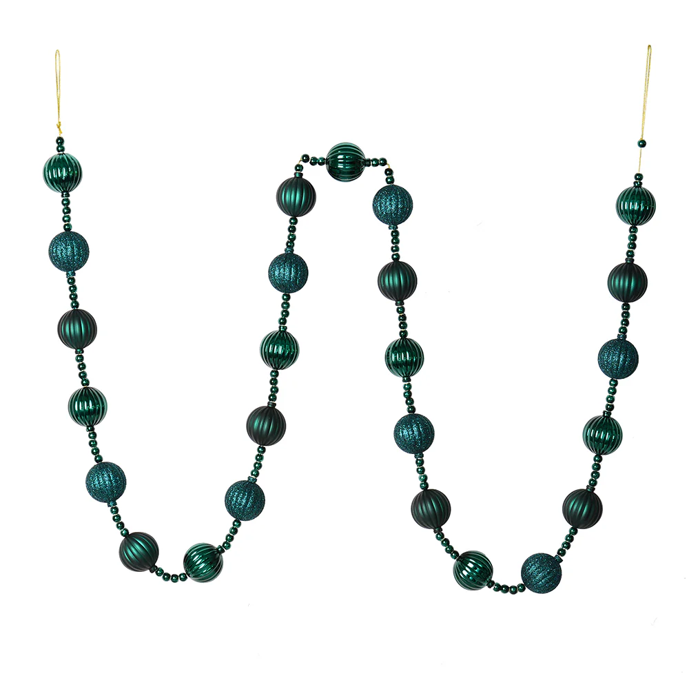 Vickerman 6' Midnight Green Stripe Ball Ornament Christmas Garland - Cheap-Us