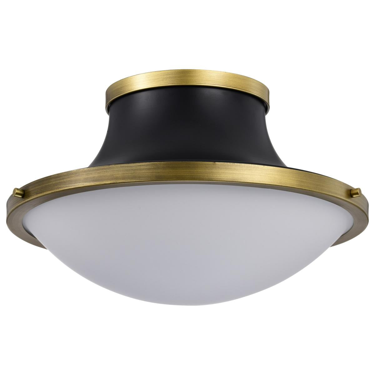 Satco Nuvo Lafayette 1 Flush Mount Fixture, 14/18-Inch, 60W, 120V, Matte Black/Gray With Natural Brass Accents - White Opal Glass Lense - Cheap-Us
