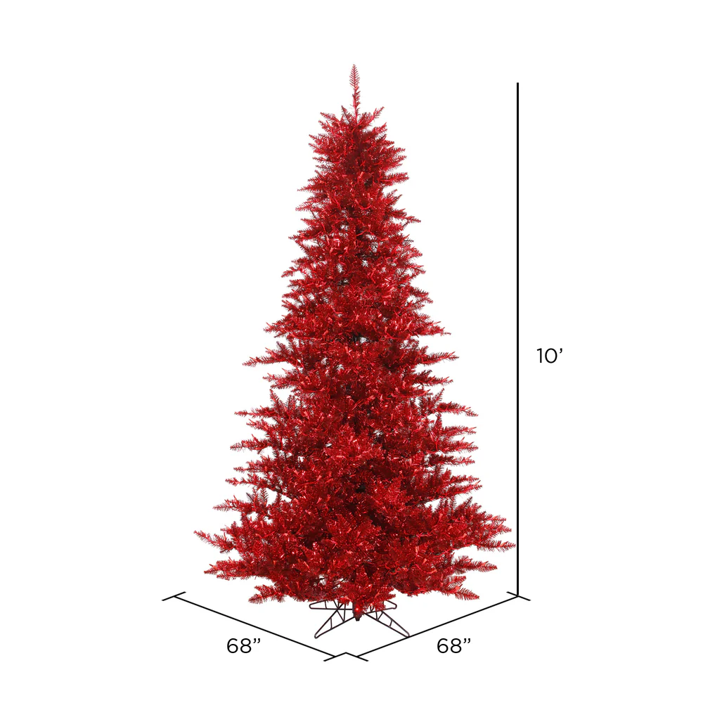 Vickerman 10' Tinsel Red Artificial Christmas Tree Unlit - Cheap-Us