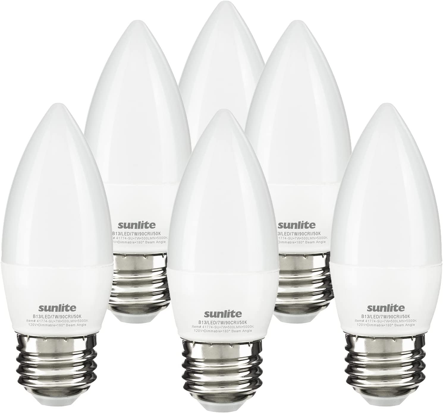 LED Torpedo Tip B11 Chandelier Light Bulb, 7 Watts (60W Equivalent), 500 Lumens, Medium Base (E26), Dimmable, Energy Star, 50K - Super White, Frost 6 Pack - Cheap-Us