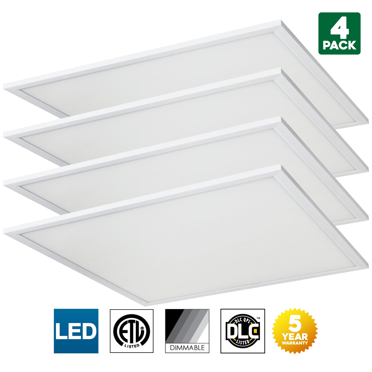 Sunlite LED Light Panel, 2x2 Feet, 40 Watt, 5000K Super White, 4340 Lumens, Dimmable, DLC Listed, 50,000 Hour Average Life Span, 2 Pack - Cheap-Us