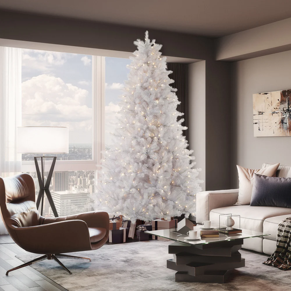 Vickerman 7.5' Crystal White Pine Artificial Christmas Tree with Pure White LED Lights - Cheap-Us