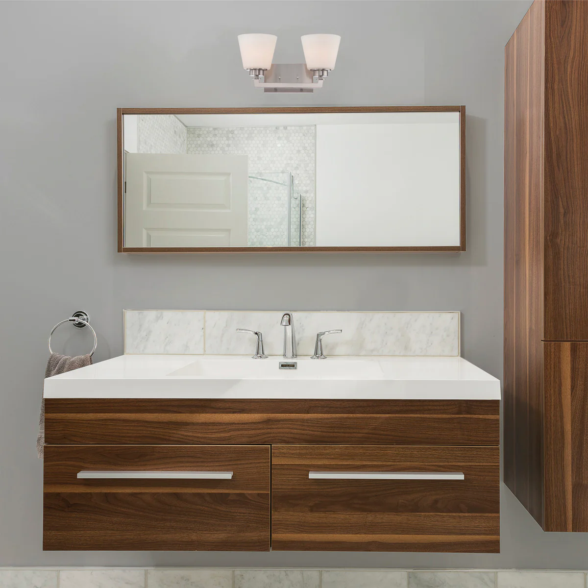 60-5452 MOBILI - 2 LT VANITY FIXTURE Mobili - 2 Light Vanity with Satin White Glass - Brushed Nickel Finish - Cheap-Us