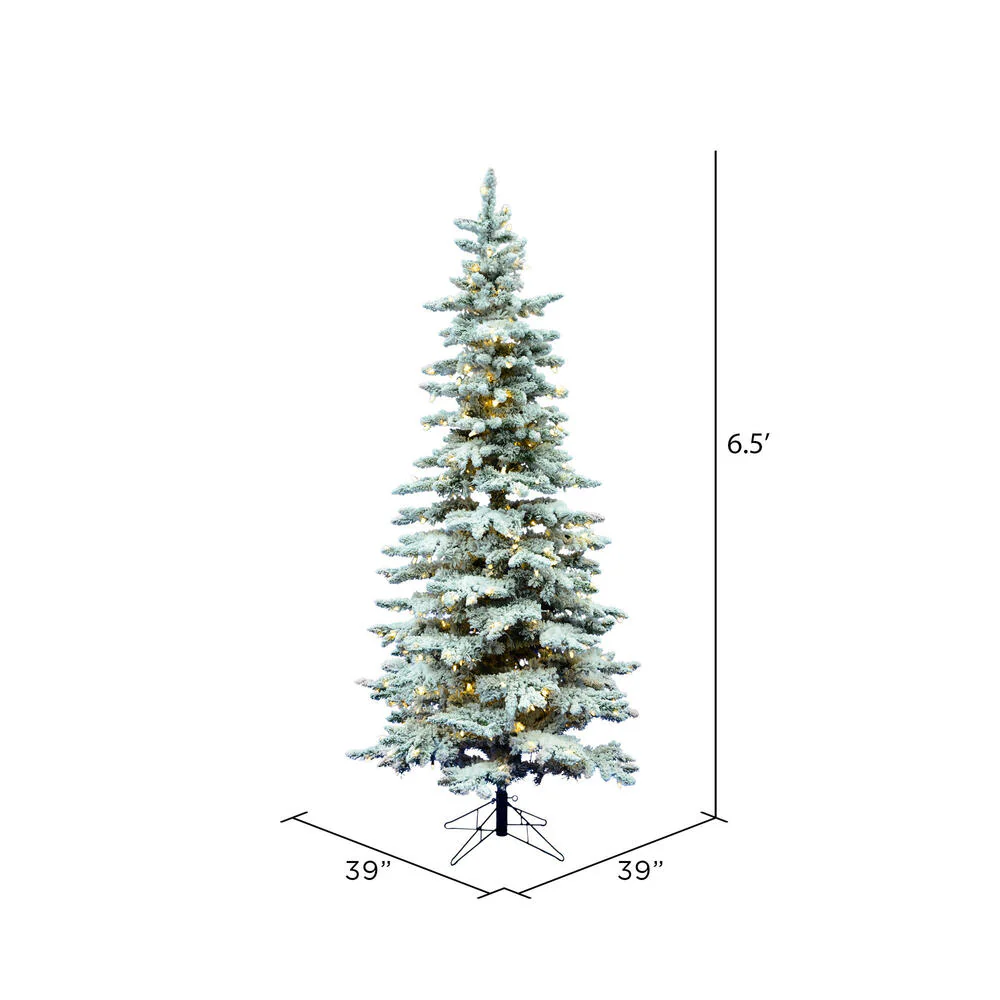 Vickerman 6.5' Flocked Utica Fir Slim Artificial Christmas Tree Pure White Single Mold LED Lights - Cheap-Us