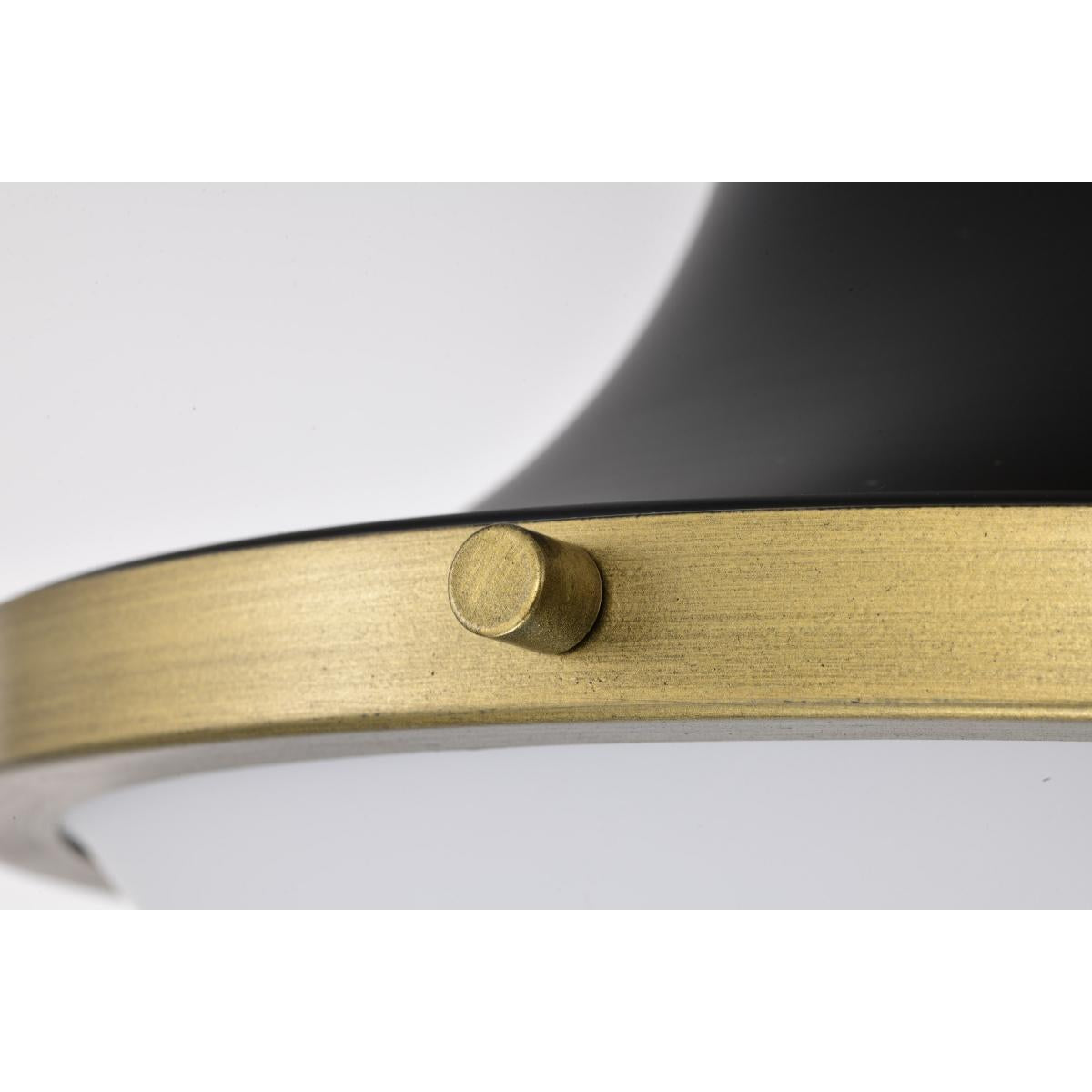 Satco Nuvo Lafayette 1 Flush Mount Fixture, 14/18-Inch, 60W, 120V, Matte Black/Gray With Natural Brass Accents - White Opal Glass Lense - Cheap-Us