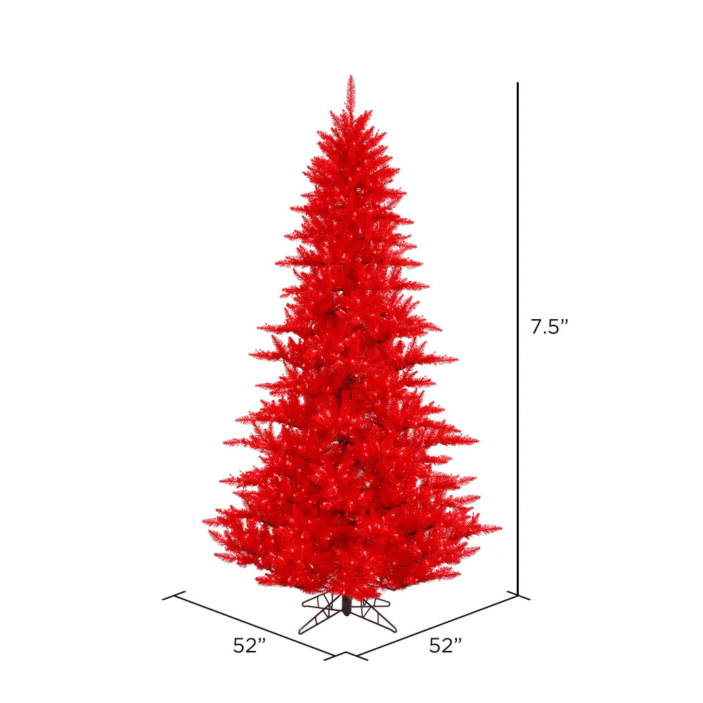 Vickerman 7.5' Red Fir Artificial Christmas Tree Red Dura-lit LED Lights - Cheap-Us