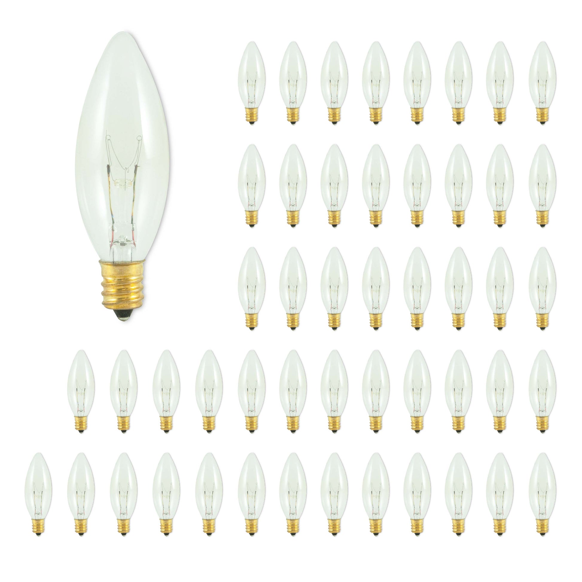 Bulbrite Torpedo 25mm, 15 Watt Dimmable B8 Incandescent Light Bulbs with E12 Candelabra Base, Clear, Pack of 50 - Cheap-Us