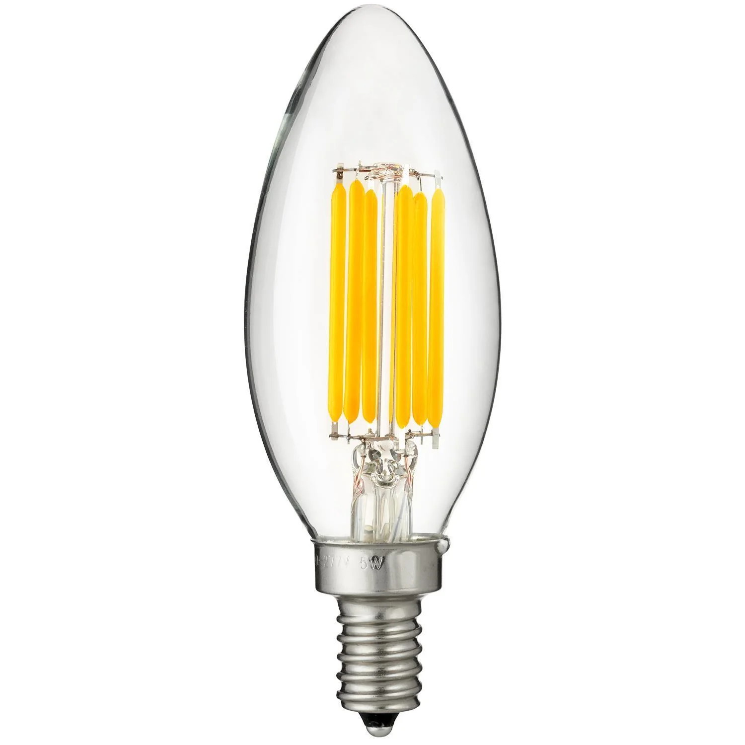 Sunlite LED Edison B11 Torpedo Tip Chandelier Light Bulb, 5 Watts (60W Equivalent), 630 Lumens, Candelabra E12 Base, Non-Dimmable Clear Glass Filament, 220-277 Volt, 2700K Warm White, 6 Count - Cheap-Us