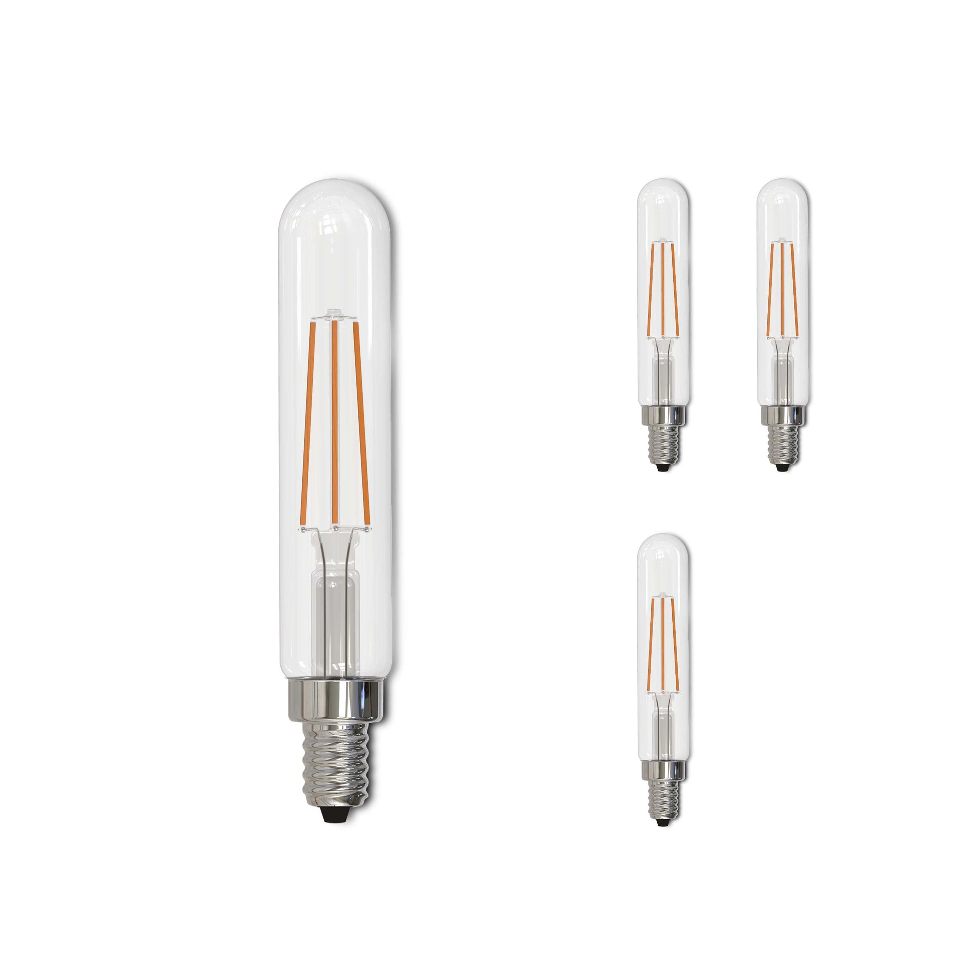 Bulbrite LED Filament Pack of (4) 4.5 Watt Dimmable T8 Light Bulb with Clear Glass Finish and Candelabra (E12) Base - 3000K (Soft White Light), 450 Lumens - Cheap-Us
